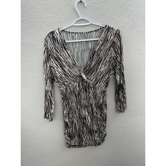 Womens Motherhood Maternity Blouse Size Small Brown Striped 3/4 Sleeve V-Neck - Picture 1 of 10